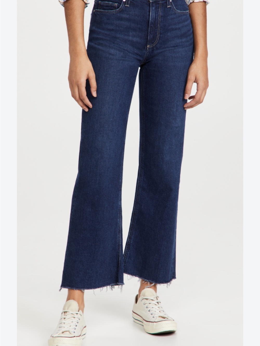 PAIGE Dark Blue High-Rise Wide-Leg Jeans